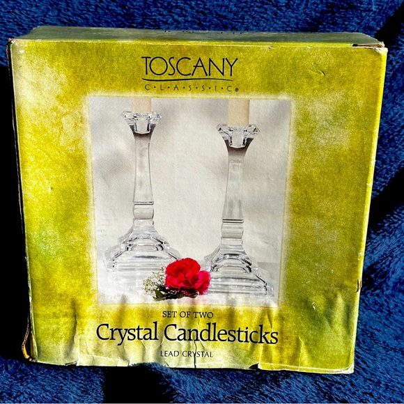 Toscany St. George 24% Lead Crystal 8" Candlesticks USA Cut Glass vintage - Picture 14 of 16